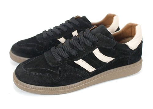 Pantofi sport retro damă Auria Tempo din piele întoarsă naturală – negru cu accente bej