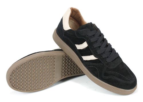 Pantofi sport retro damă Auria Tempo din piele întoarsă naturală – negru cu accente bej
