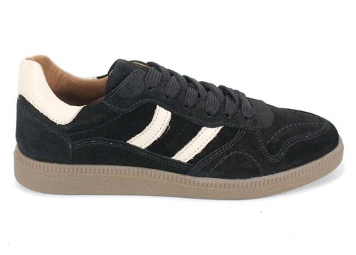 Pantofi sport retro damă Auria Tempo din piele întoarsă naturală – negru cu accente bej