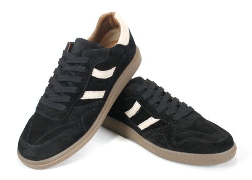 Pantofi sport retro damă Auria Tempo din piele întoarsă naturală – negru cu accente bej