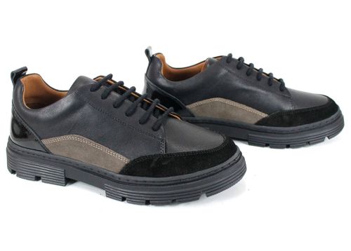 Pantofi casual damă Terra Nova din piele naturală neagră și piele întoarsă – accente vizon