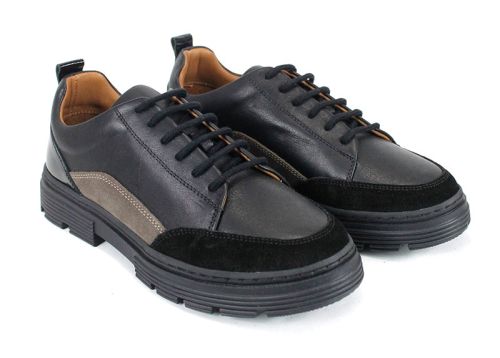 Pantofi casual damă Terra Nova din piele naturală neagră și piele întoarsă – accente vizon