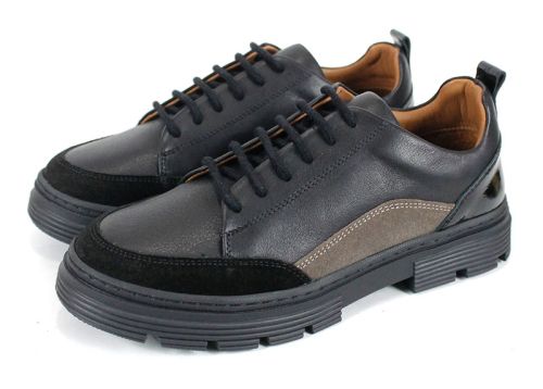 Pantofi casual damă Terra Nova din piele naturală neagră și piele întoarsă – accente vizon