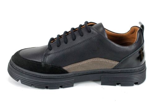 Pantofi casual damă Terra Nova din piele naturală neagră și piele întoarsă – accente vizon