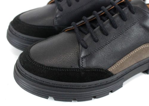 Pantofi casual damă Terra Nova din piele naturală neagră și piele întoarsă – accente vizon