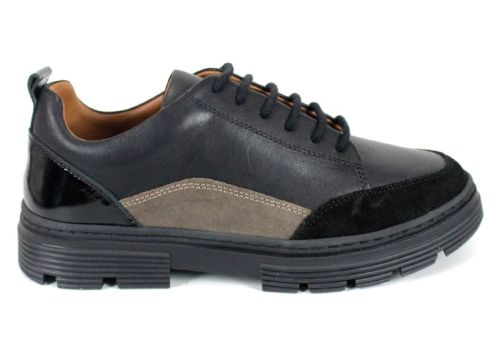 Pantofi casual damă Terra Nova din piele naturală neagră și piele întoarsă – accente vizon