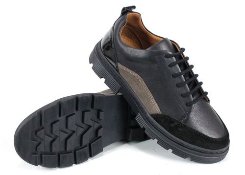 Pantofi casual damă Terra Nova din piele naturală neagră și piele întoarsă – accente vizon