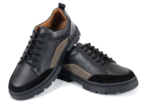 Pantofi casual damă Terra Nova din piele naturală neagră și piele întoarsă – accente vizon