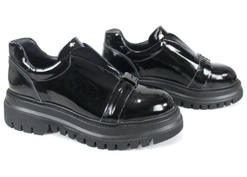 Pantofi damă Noir Elevato din lac negru cu talpă înaltă și elastic