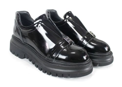 Pantofi damă Noir Elevato din lac negru cu talpă înaltă și elastic