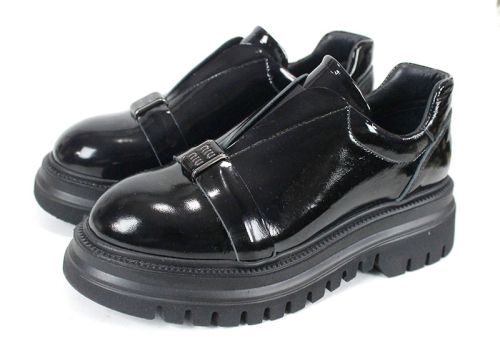 Pantofi damă Noir Elevato din lac negru cu talpă înaltă și elastic