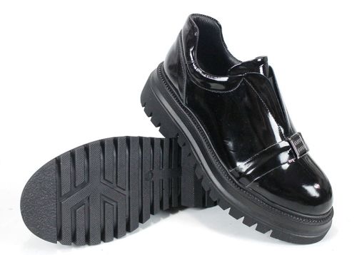 Pantofi damă Noir Elevato din lac negru cu talpă înaltă și elastic