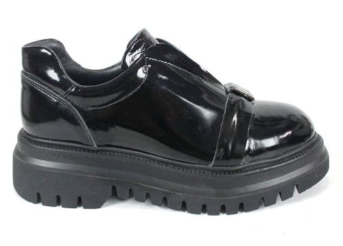 Pantofi damă Noir Elevato din lac negru cu talpă înaltă și elastic