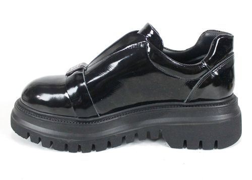 Pantofi damă Noir Elevato din lac negru cu talpă înaltă și elastic