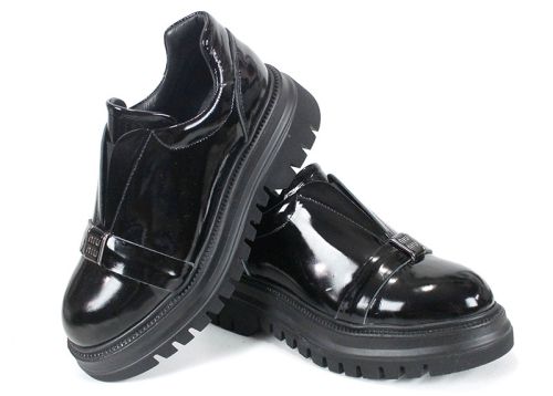 Pantofi damă Noir Elevato din lac negru cu talpă înaltă și elastic