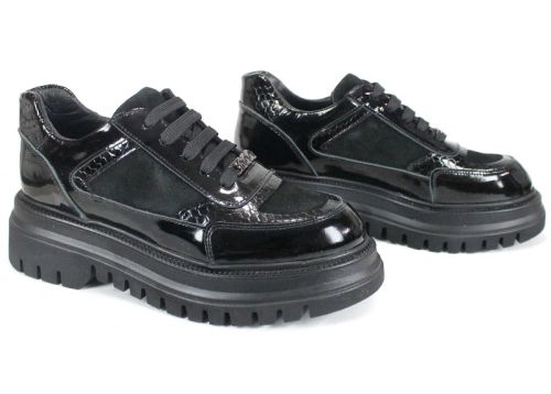 Pantofi damă Nero Serpente – lac negru, velur și imprimeu șarpe