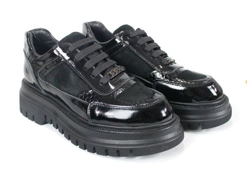 Pantofi damă Nero Serpente – lac negru, velur și imprimeu șarpe