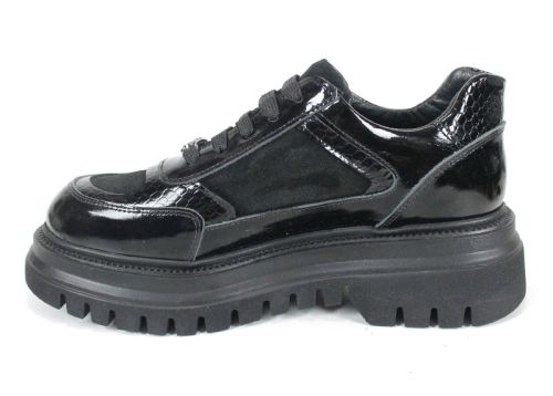 Pantofi damă Nero Serpente – lac negru, velur și imprimeu șarpe