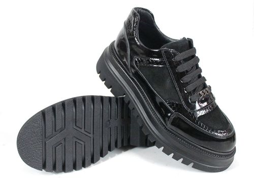 Pantofi damă Nero Serpente – lac negru, velur și imprimeu șarpe