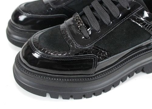 Pantofi damă Nero Serpente – lac negru, velur și imprimeu șarpe