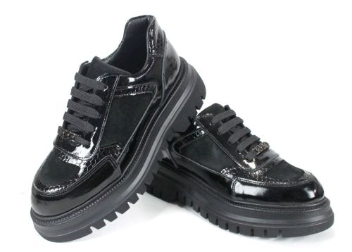 Pantofi damă Nero Serpente – lac negru, velur și imprimeu șarpe