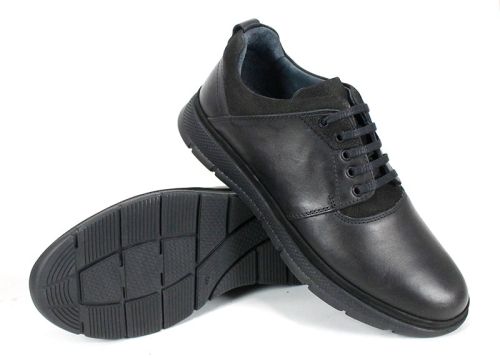 pantofi bărbătești Strada Nera, casual din piele naturală neagră cu talpă sport
