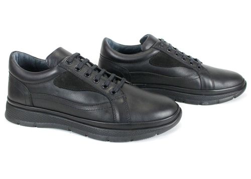 pantofi bărbătești Strada Forte, casual negri din piele naturală cu talpă sport