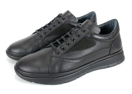 pantofi bărbătești Strada Forte, casual negri din piele naturală cu talpă sport