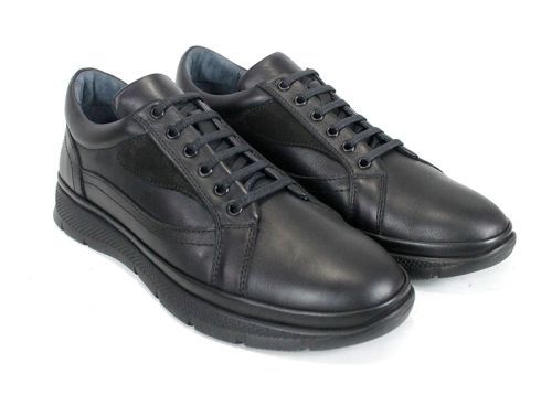 pantofi bărbătești Strada Forte, casual negri din piele naturală cu talpă sport