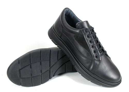 pantofi bărbătești Strada Forte, casual negri din piele naturală cu talpă sport