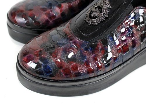 Pantofi damă din lac natural bordo-albastru melanj cu platformă