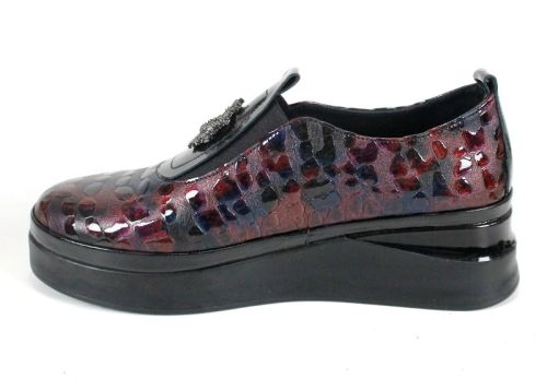 Pantofi damă din lac natural bordo-albastru melanj cu platformă