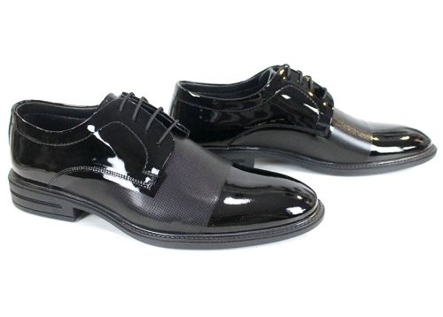 Pantofi bărbați Alek toamnă-iarnă din lac natural negru cu laser