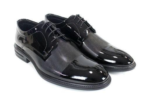 Pantofi bărbați Alek toamnă-iarnă din lac natural negru cu laser