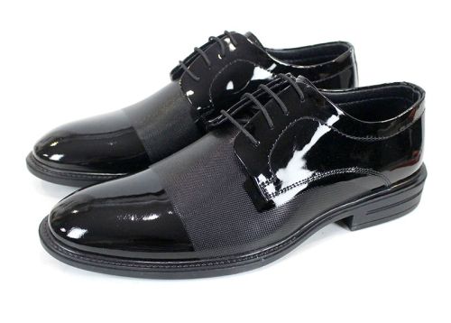 Pantofi bărbați Alek toamnă-iarnă din lac natural negru cu laser