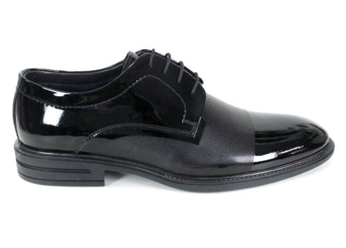 Pantofi bărbați Alek toamnă-iarnă din lac natural negru cu laser