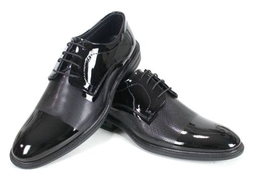 Pantofi bărbați Alek toamnă-iarnă din lac natural negru cu laser