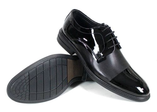 Pantofi bărbați Alek toamnă-iarnă din lac natural negru cu laser