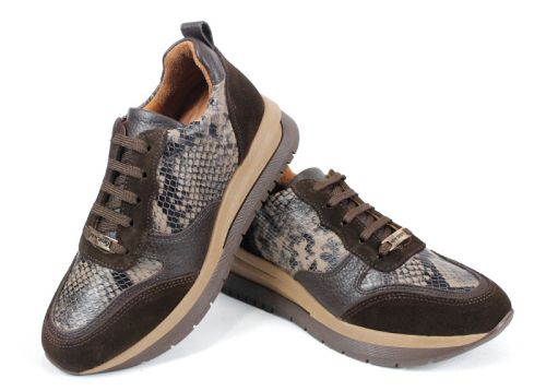 Pantofi sport dama Elea din piele întoarsă maro și imprimeu șarpe