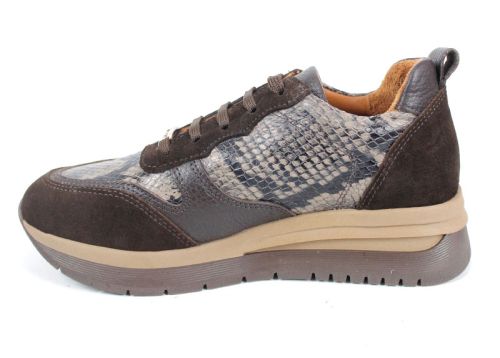 Pantofi sport dama Elea din piele întoarsă maro și imprimeu șarpe