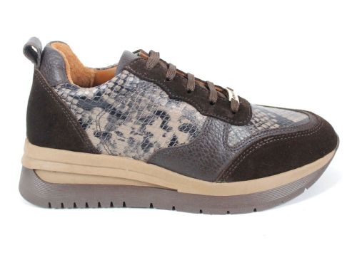 Pantofi sport dama Elea din piele întoarsă maro și imprimeu șarpe