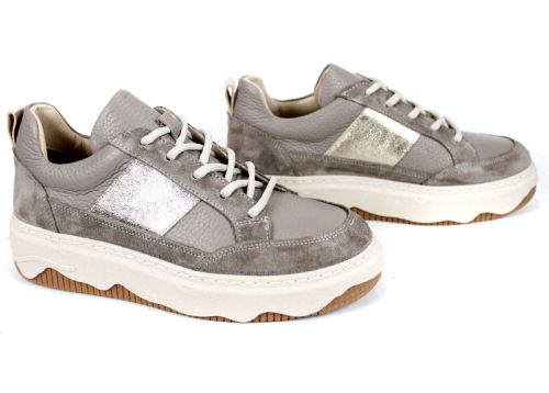 Pantofi sport damă Avileta din piele vizon și velur cu detaliu auriu și talpă albă