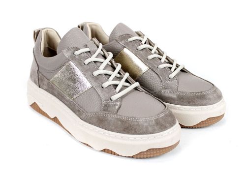 Pantofi sport damă Avileta din piele vizon și velur cu detaliu auriu și talpă albă