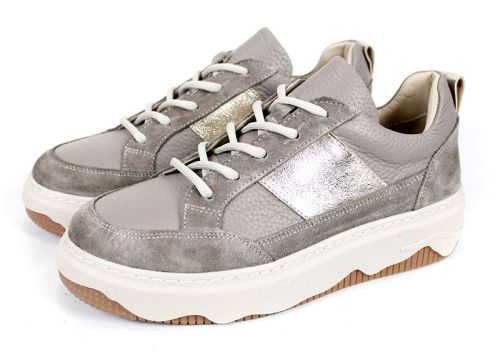 Pantofi sport damă Avileta din piele vizon și velur cu detaliu auriu și talpă albă