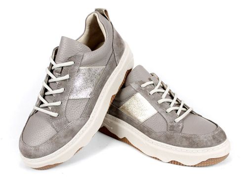 Pantofi sport damă Avileta din piele vizon și velur cu detaliu auriu și talpă albă