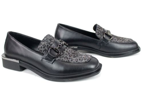 Pantofi damă Felina din piele neagră și print leopard, model premium
