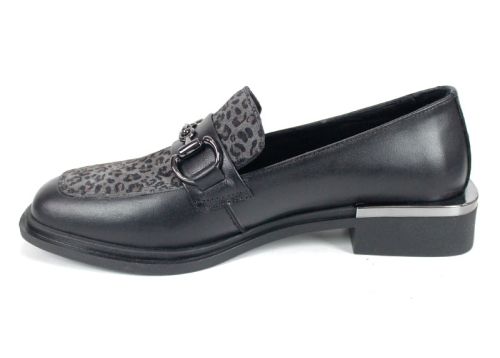 Pantofi damă Felina din piele neagră și print leopard, model premium