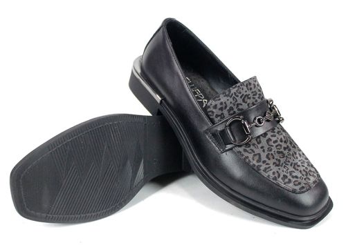 Pantofi damă Felina din piele neagră și print leopard, model premium