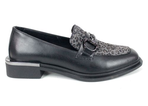 Pantofi damă Felina din piele neagră și print leopard, model premium