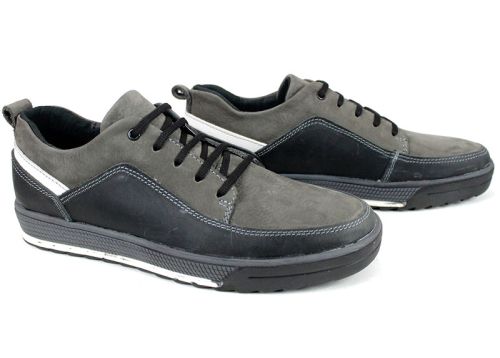 pantofi casual bărbați din piele nubuc gri și piele crazy